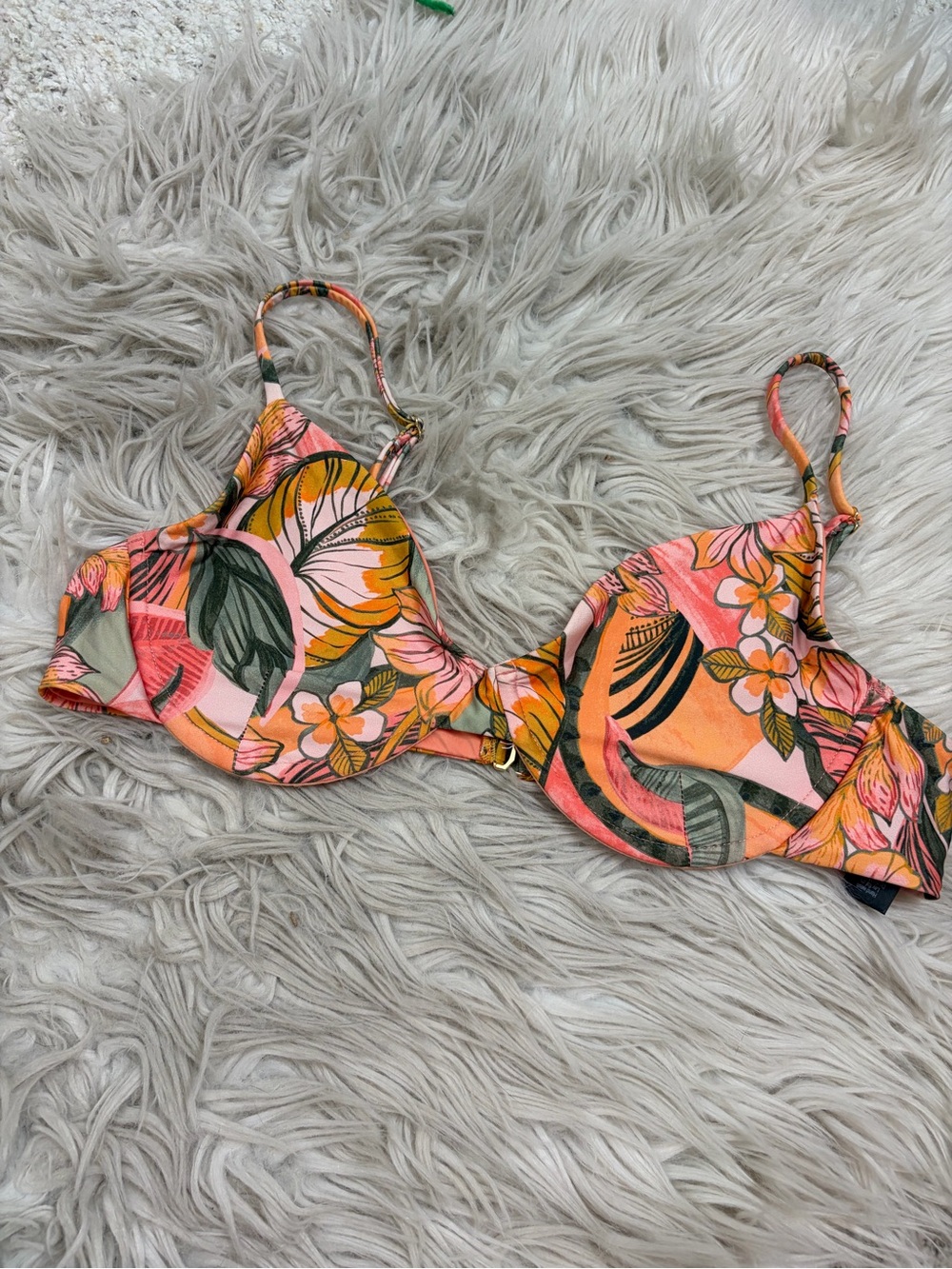 Beach Riot Orange Balconette Tropical Floral Bikini Top Size XL